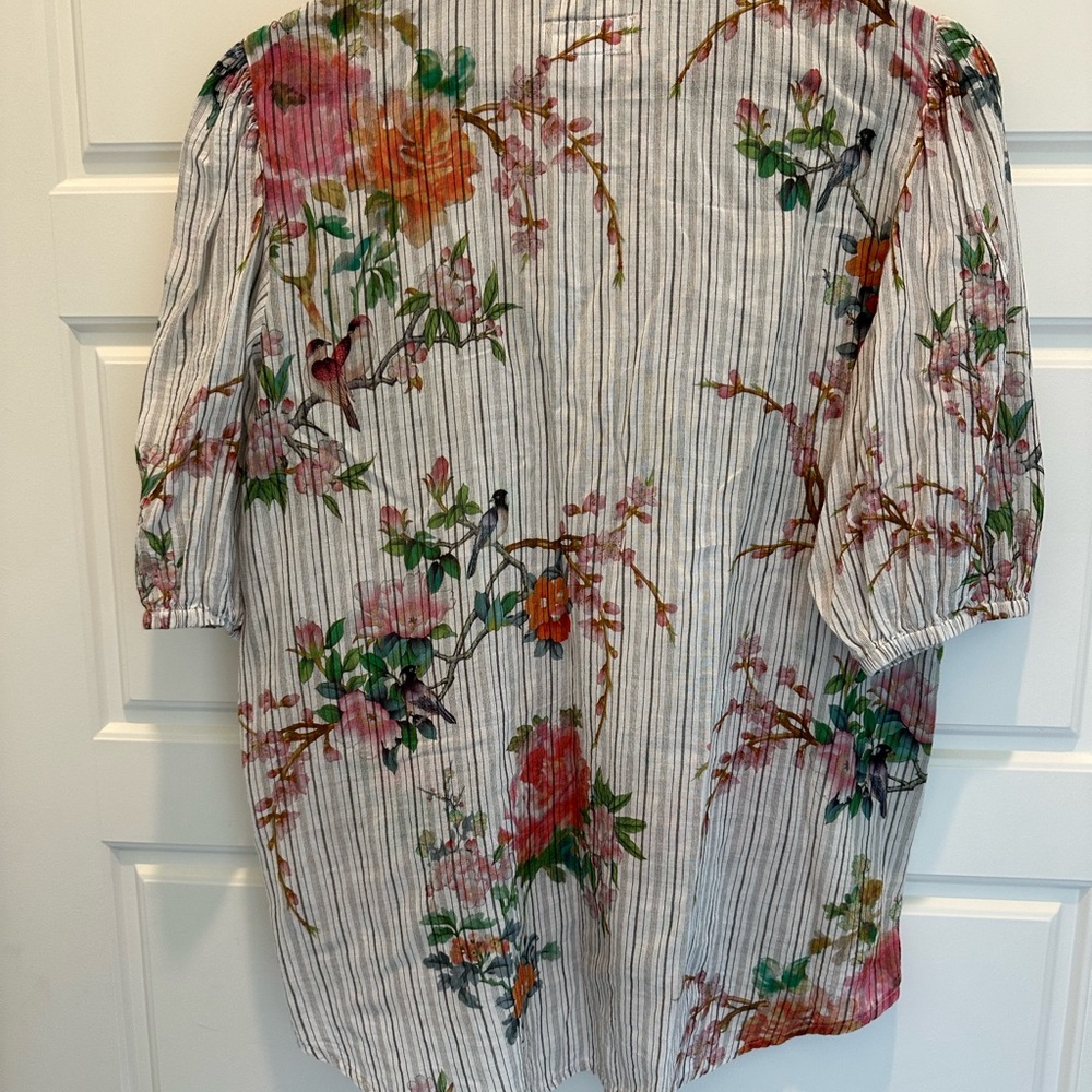 Johnny Was Multicolor Floral Striped Blouse - Picture 4 of 4